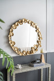 35" Round Metal Wall Mirror with Golden Leaf Accents, Modern Decor Mirror for Living Room Entryway W2078135190