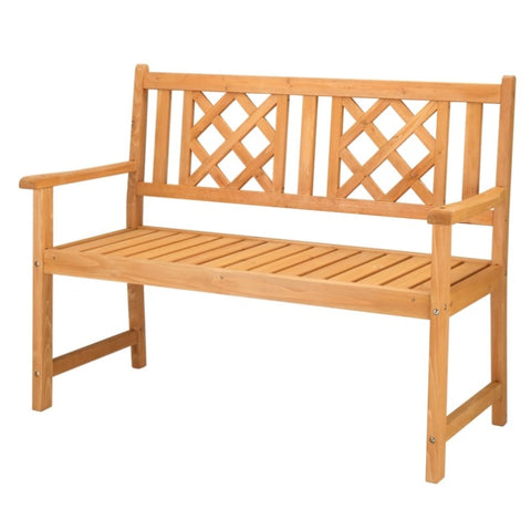 ZUN 118*56.5*90cm Outdoor Garden Fir Grid Back Wooden Bench Burlywood 89218544