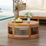 27.95" Acacia Wood Outdoor Coffee Table - Handwoven Rope Accent Boho Patio Table with All-Weather N767P300153A