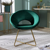 ZUN Slatina Green Silky Velvet Upholstered Accent Chair with Gold Tone Finished Base T2574P164520