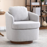 035-Boucle Fabric Swivel Accent Chair With Soild Wood Round Brown Base Leg,Light Gray W527134463