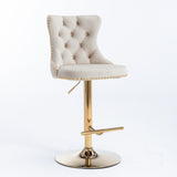 A&A Furniture,Golden Swivel Velvet Barstools Adjusatble Seat Height from 25-33 Inch,Modern W114349916