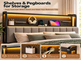 Twin Size Headboard with Pegboard Storage Shelf, Adjustable Upholstered Backrest, LED Light Strip & 91606470