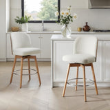 Tomlin Bentwood Upholstered Swivel Counter Stool Set of 2 Off White Boucle B2719P328583