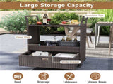 Handwoven PE Rattan Outdoor Bar with Tempered Glass Top & Drawer, 4 Wheels with Brakes Serving 78530937