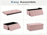 30" Foldable Storage Ottoman Bench Linen Footrest Stool with Foam Padded Seat, Pink 20441318