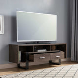 ZUN Modern TV Stand with Three Shelves and Two Drawers - Dark Brown & Black B107131389
