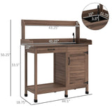 Dark Brown Outdoor Potting Bench with Storage Cabinet,Sink and Faucet ,Hooks 94600135