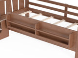 Twin Size Floor Bed with Storage Bookcases, Solid Wood Kids Floor Bed with Cute Stairs and W1580P390215