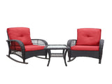 3 Pieces Conversation Set, Outdoor Wicker Rocker Patio Bistro Set, Rocking Chair with Glass Top Side W1889P500208