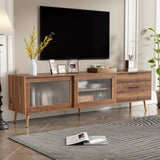 Modern TV Stand for 75" TV, TV Console with 2 Glass Doors, Entertainment Center with 2 Drawers & N710P222776P