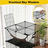 3-Tier Black Cat Cage - 74x74x107.5cm, PPMetal, DIY Assembly, Hammock & Ladders, for 1-3 Cats/Small 54057876