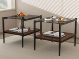 Set of 2 Rectangle End Table, Tempered Glass Tabletop with MDF layer, Modern Table for Living Room , W241P184249