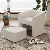 ZUN Accent chair white sofa chair one set, modern living room side chair, single sofa chair, footstool W1727P240730