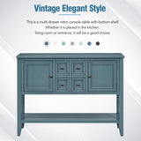 Series Ample Storage Vintage Console Table with Four Small Drawers and Bottom Shelf for Living 11248622