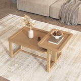 Modern 2 Piece Nesting Rattan Wood MDF Coffee Table Set in Natural N735P176285D