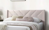Elegant Modern Light Pink Velvet Upholstered Queen Size Bed Clean Lines Design Headboard 1pc B011P238935