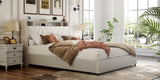 Queen Bed Frame with Ergonomic Headboard, Platform Bed Frame Queen Size with Outlets & Charger, W3107P262758
