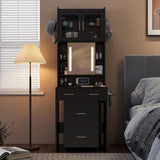 Small Vanity Desk with Sliding Mirror and LED Lights, Makeup Table with Charging Station and Storage 24790285