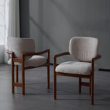 Dining Chairs Set of 2 Upholstered Arm Chairs, Rubber Wood Accent Chairs Beige Fabric Seating, 300 N779P233060B