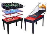 ZUN 5-in-1 Multi-Game Table - Billiards, Push Hockey, Foosball, Ping Pong, and Basketball black/red W465P164155