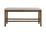 Wooden Frame Counter Height Bench Light Oak Finish Mindy Veneer Gray Textured Fabric Upholstery B01146345