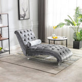 COOMORE Velvet Chaise Lounge Indoor,Button-Tufted Upholstered Chaise Lounge Chair with Pillow for W39538683