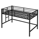 Twin Size Metal Loft Bed, Loft Bed with Easy Climbing Ladder and Guardrails for Kids, Black W1580P309651