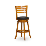30" Bar Height Slat Back Swivel Stool, Natural Finish, Charcoal Fabric Seat B04660695