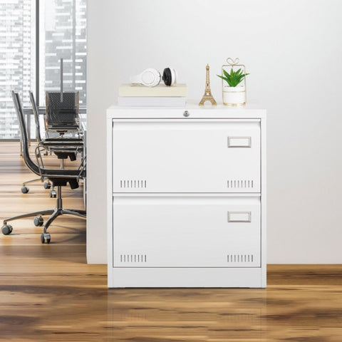 ZUN Filing Cabinet Lateral File Cabinet 2 Drawer, White Filing with Lock, Locking Metal File W1247P160451