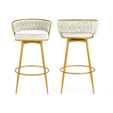 ZUN Swivel Counter Height Bar Stools Set of 2,31.5"Bar Height Stools with Hand-Woven Backrest & Gold N762P216979A