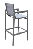 Marina Outdoor Patio Barstool in Gray Powder Coated Finish with Gray Sling Textilene and Gray Wood B2736P268521