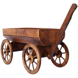 ZUN Wood Wagon Flower Planter Pot Stand W/Wheels Home Garden Outdoor Decor W465P180333