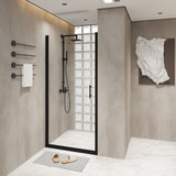24"x 72" Pivot Shower Door, Matte Black Aluminum Frame, Half Frame ,1/4" Tempered Glass W1675P307040