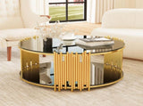 Modern minimalist light luxury style stainless steel circular coffee table, black tempered glass 38672474