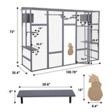 Wooden Cat Enclosure with 6 Jumping Platforms, 2 Cat Condos, Cat Bridge and Scratching Board, Gray W2181P198549