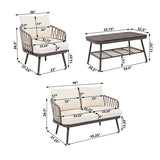 4-Piece Outdoor Patio Furniture Set, Metal Chairs with Woven Rope U-Shaped Backrest,Outdoor N780P209458R