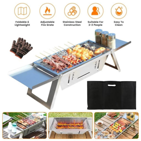 Foldable Charcoal BBQ Grill Stainless Steel Grill Net Easy Setup Portable Tabletop Barbecue Grill 27231662