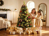 Set of 2 5FT Pre-Lit Potted Artificial Christmas Tree, 100 Warm White LEDs with Pine Cones Red 22570737