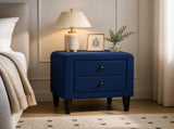 Navy Blue Velvet Upholstered Nightstand with 2 Drawers, Modern Bedside Table with Storage, Elegant B2770P509805