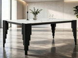 Modern 49" Rectangular Dining Table, White Marble-Look MDF Top with Black Metal Legs, Space-Saving W5123P548853