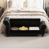 64.5" Bed Bench for Bed Room Nails Tufted Chaise of Lounge with Storage Velvet Upholstery Black W1097P202877