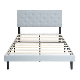 Twin Size Upholstered Platform Bed Frame with Modern Button Tufted Linen Fabric Headboard, No Box W311P195304