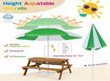3-in-1 Kids Picnic Table with Adjustable Umbrella, Fir Wood Outdoor Activity Table Set with 95036669
