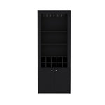 ZUN Nero 74-Inch Tall Bar Cabinet 4-Tier Modern Bar Cabinet with Glass Holder Stemware Rack, Wine B200P188833