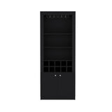 ZUN Nero 74-Inch Tall Bar Cabinet 4-Tier Modern Bar Cabinet with Glass Holder Stemware Rack, Wine B200P188833