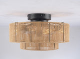 20" Double Tier Rope Caged Flush Mount Ceiling Fan with Light Kit ,With Remote W3596P460468