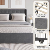 Queen Size Bed Frame with 4 Storage Drawers and Wingback Headboard, Button Tufted Design, Dark Grey W1303P227900