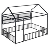 Full Size Metal Bed House Bed Frame with Fence and Shelves, Black N737P175361B