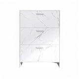 ZUN White Marble Color High Glossy 3 Doors Shoe Cabinet with Retro Handles W2139142766